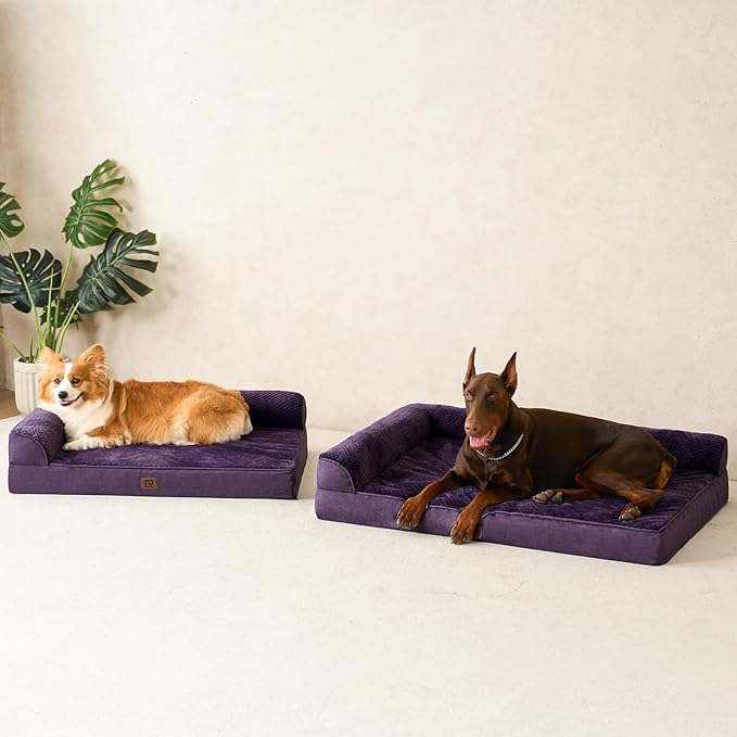 EHEYCIGA Orthopedic Dog Bed Medium Size Dogs, Memory Foam Dog Bed with Washable Removable Cover, Waterproof Pet Sofa Couch for Crate with Nonskid Bottom, 30x20x6, Purple