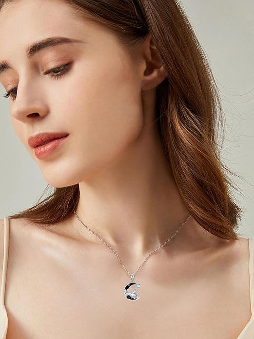 Gothic Jewelry Bat/Cat/Wolf/Dragon/Owl/Fox/Spider/Sun Pendant Sterling Silver Crescent Moon Necklace for Women Girls Black Jewelry Gifts