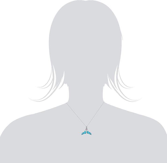 Honolulu Jewelry Company Sterling Silver Whale Tail CZ Accented Necklace Pendant with Simulated Blue Opal and 18" Box Chain