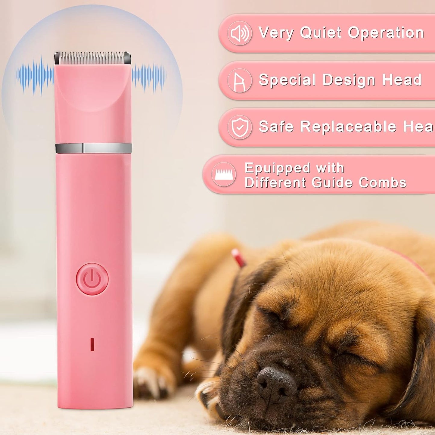 Dog Grooming Clippers Kit-Electric Rechargeable Cat Trimmer Tools-Cordless Quiet Pet Nail Paw Grinder-4 in 1 Multifunctional Low Noise Shaver-Razor for feet Face Ears Toenail Eye(Pink)
