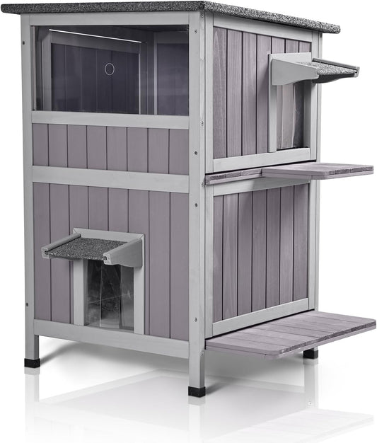 GUTINNEEN Outdoor Cat House Weatheproof Feral Cat Shelter Wooden Cat Condo for Winter with Escape Doors(AIR14)