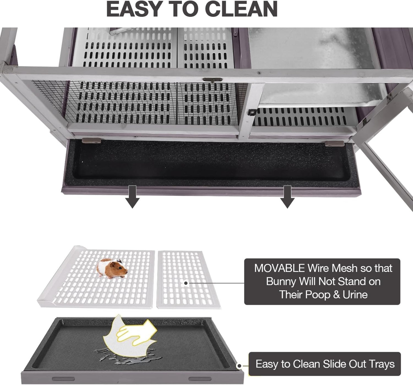 Guinea Pig Cage Indoor with Wheels Rabbit Hutch with Removable Proof Tray and Cool Zinc Plate Chew-Resistant Metal Frame Hamster Cage with Elevated Legs 36.6" L(Grey)