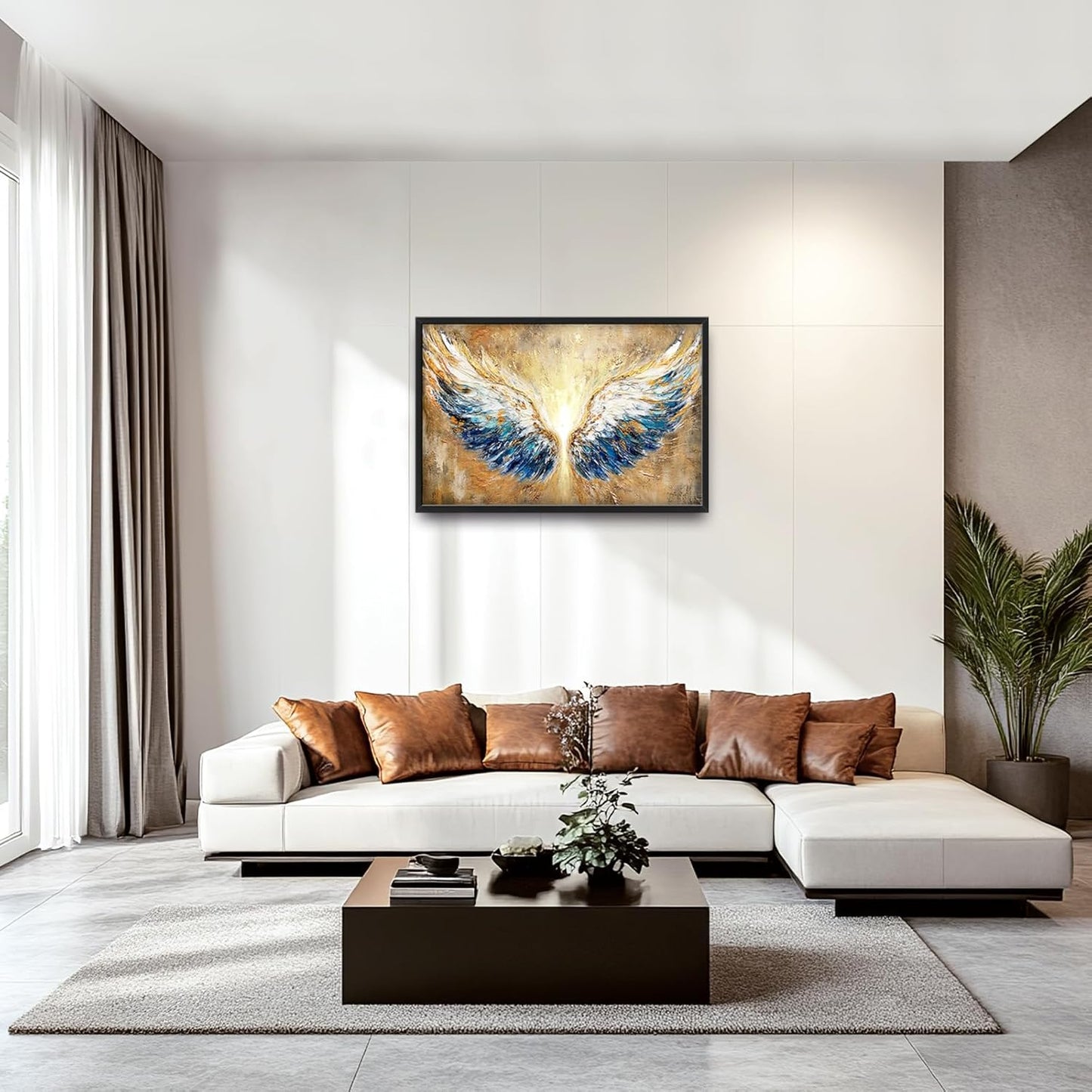 Extra Large Angel Wings Framed Wall Art for Living Room,Oversized Golden Wings Pictures Wall Decor,Holy Gold Blue Canvas Print Painting Modern Artwork Bedroom Office Bathroom 36L" x 24W"