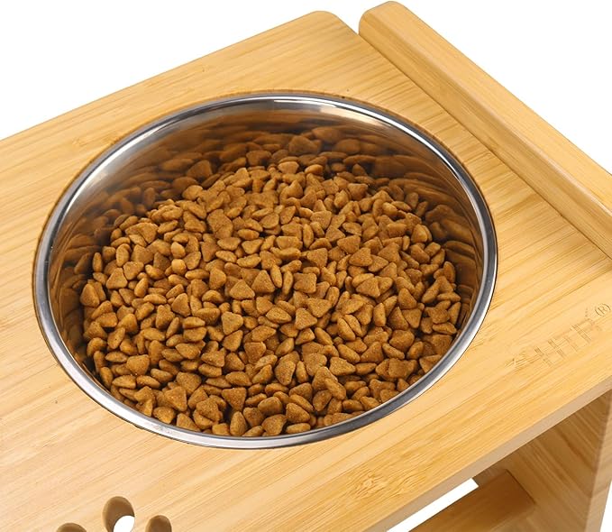 HTB Elevated Dog Bowls, Adjustable Pet Bowl Stand (Bamboo, 2 in 1-6.5'' or 11.8'')