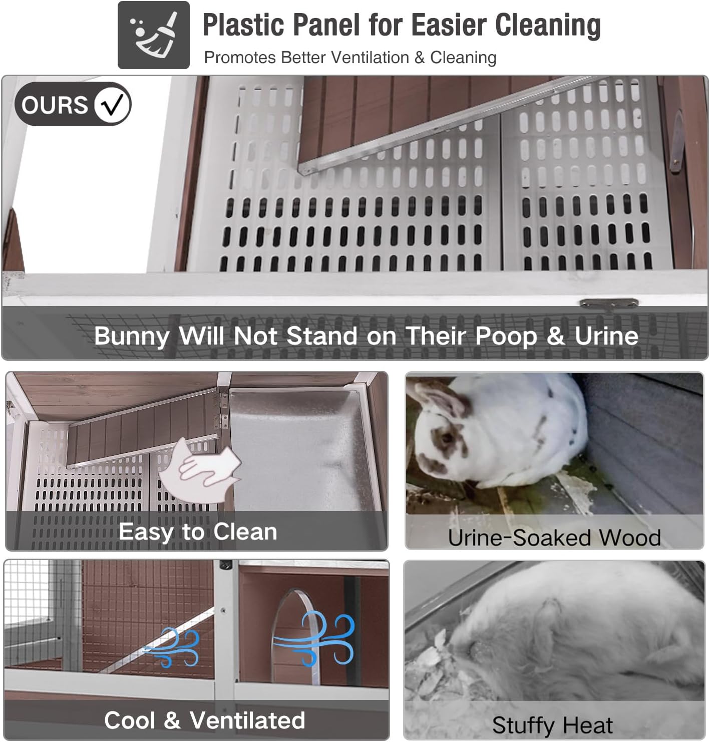 Guinea Pig Cage Indoor with Cool Zinc Plate Rabbit Hutch with Wheels and Removable Proof Tray Elevated Legs Hamster Cage with Chew-Resistant Metal Frame 36.6" L(Brown)