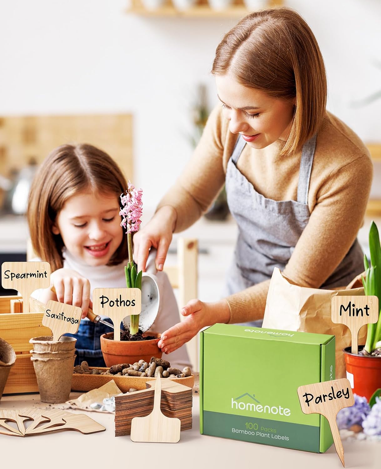 Homenote Bamboo Plant Labels 100Pcs Plant Tags for Seedlings T-Type Tags for Plants Outdoor Garden Markers Vegetable Seedling(2.36 * 4“