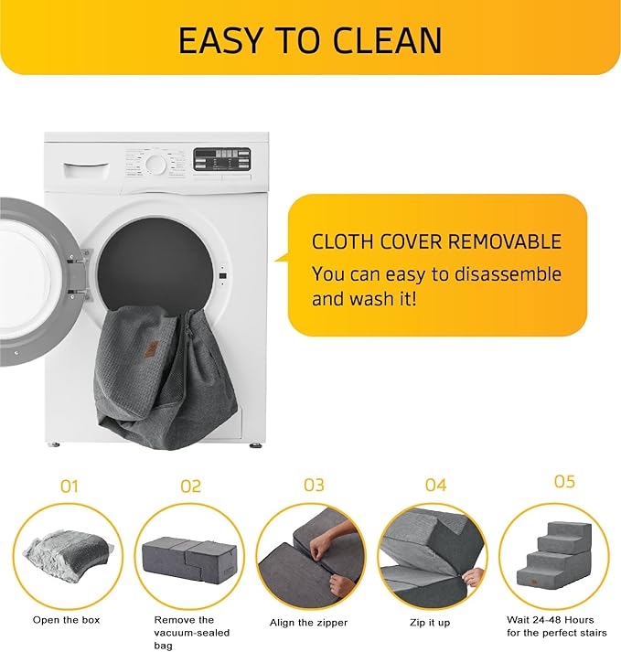 Dog Stairs for High Bed, Dog Steps for Bed Couch Sofa, 35D Foam Extra Wide Pet Steps for Small Dogs and Cats, Pet Stairs with Non-Slip Bottom Grey, 2 Steps