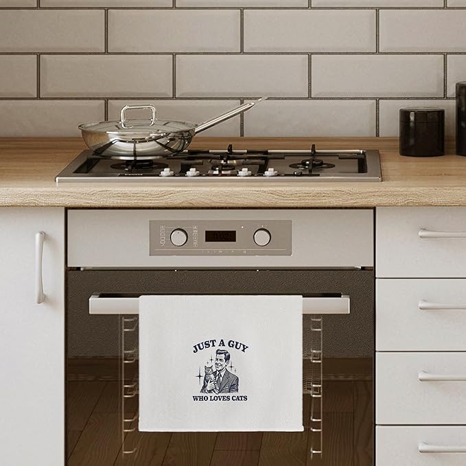 Just a Guy Who Loves Cats Kitchen Towels, Cat Lover Gifts for Men Dish Tea Towels for Kitchen Decor, Cat Dad Gifts Hand Towels for Bathroom, 16x24 Inch