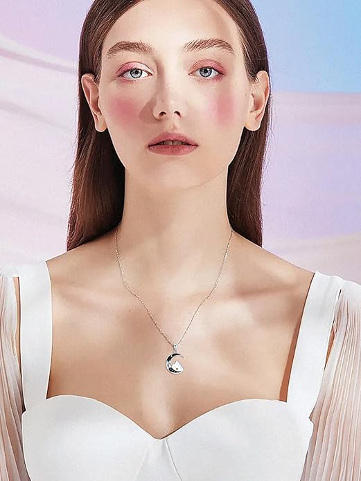 Gothic Jewelry Bat/Cat/Wolf/Dragon/Owl/Fox/Spider/Sun Pendant Sterling Silver Crescent Moon Necklace for Women Girls Black Jewelry Gifts