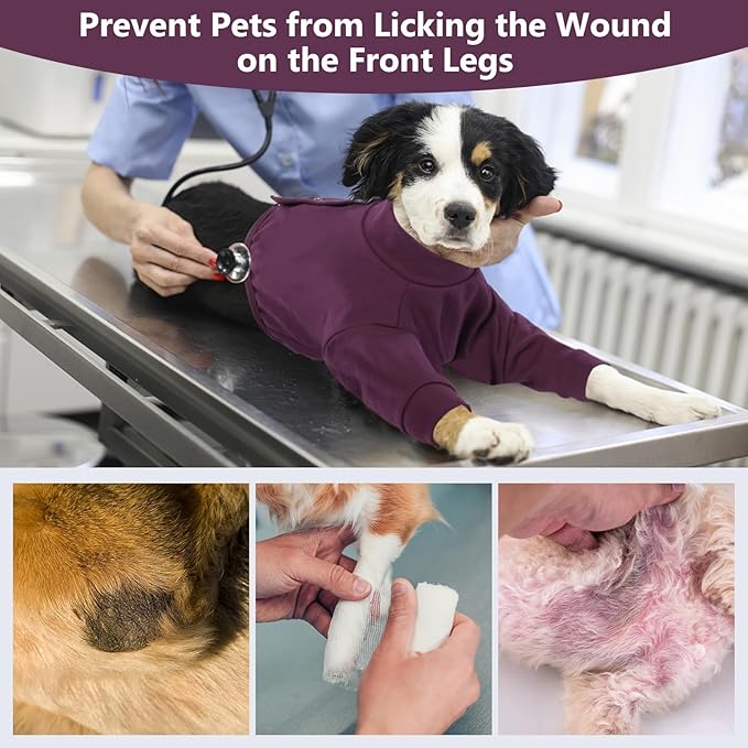 IDOMIK Dog Recovery Suit, Dog Surgery Recovery Suit Front Legs, Comfy Joint Leg Sleeves After Surgery, Elbow Braces Protector for Leg Injuries & Joint Pain, Cone Collar Alternatives,Purple,S