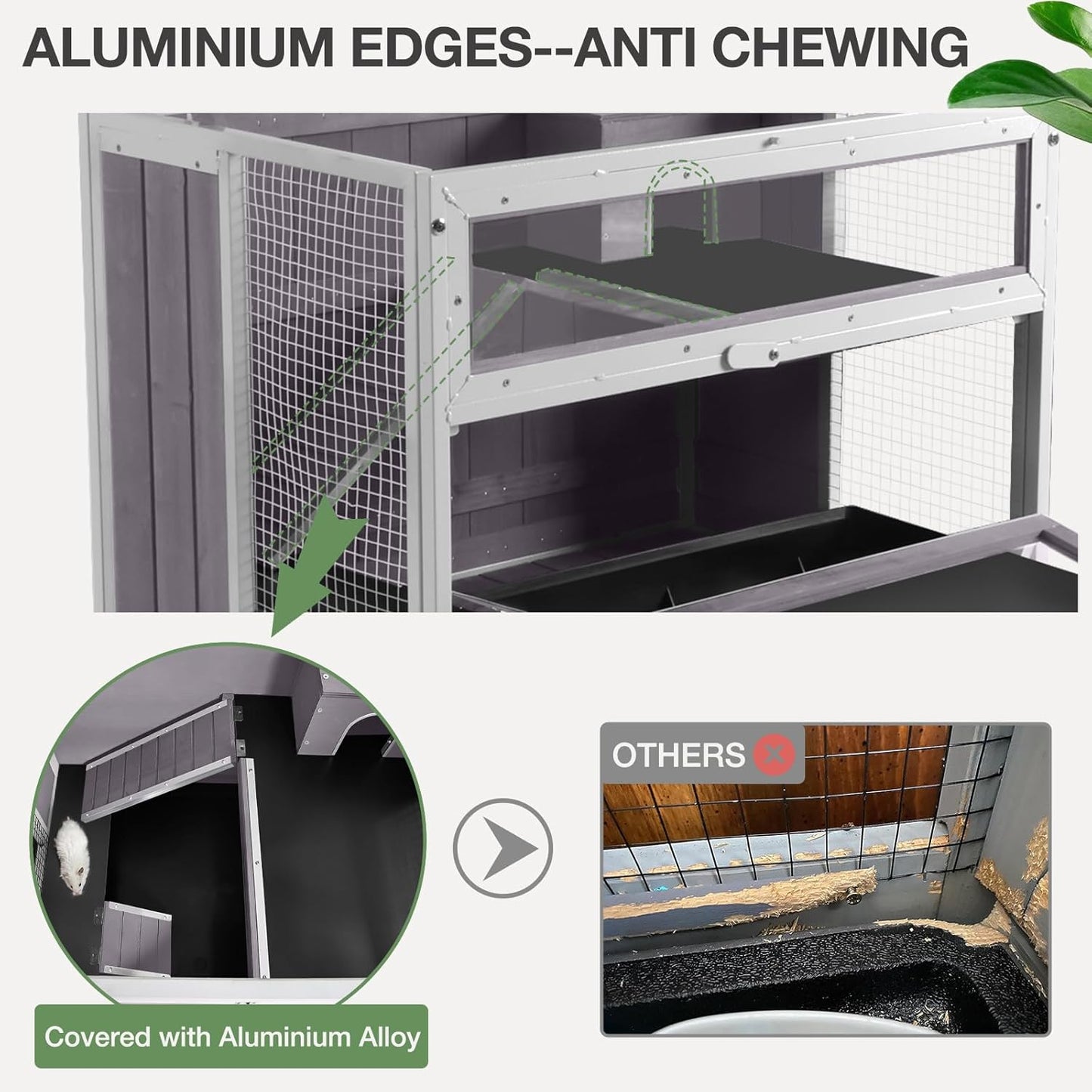 Guinea Pig Cage, Moveable Metal Frame Hamster Cage Anti-Chewing with Aluminium Alloy Edge, Hideouts, Ramps, Seesaws Chewing Toy, Deeper Pull-Out Leakproof Tray for Indoor Outdoor(White)