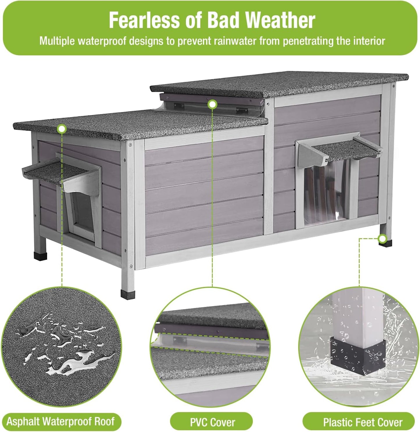 GUTINNEEN Outdoor Cat House Weatherproof Feral Kitty Shelter for Winter Cat Condo with Large Opening Roof (1-Story(AIR93))