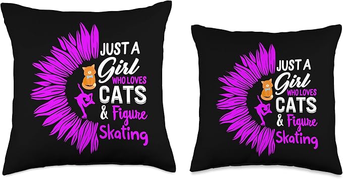 Just A Girl Who Loves Cats And Figure Skating Sunflower Cat Throw Pillow