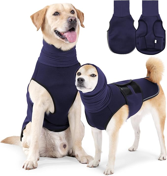 ROZKITCH Dog Anxiety Calming Hoodie, Soft Pet Jacket for Storms, Fireworks, Vet Visits, Breathable Anti-Anxiety Vest with Adjustable Fit NavyBlue M