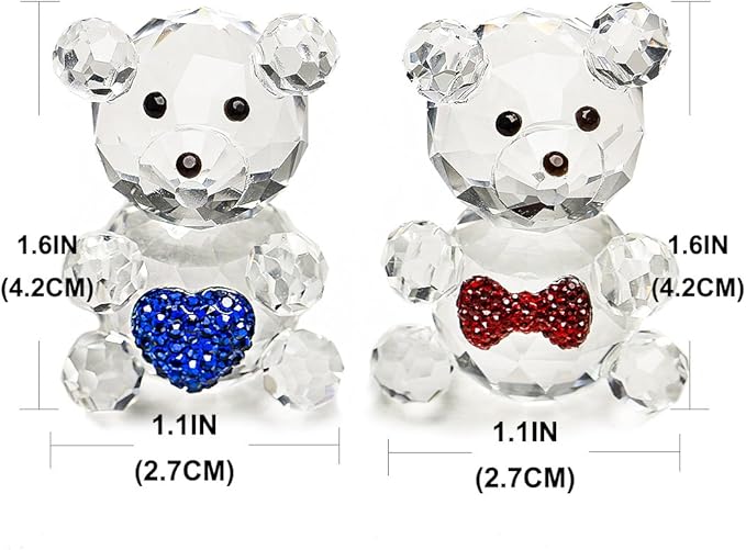H&D HYALINE & DORA 2pcs Crystal Baby Bear Figurine Collection Animal Paperweight Table Centerpiece