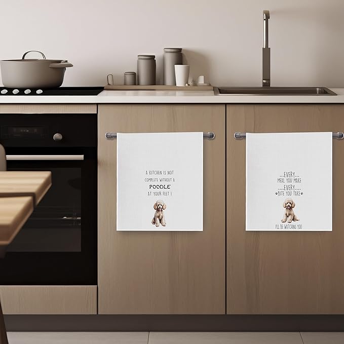 Funny Poodle Dish Towels Set - Poodle Gifts Decorative Waffle Weave Kitchen Towels, Poodle Gifts Hand Tea Towels, Poodle Gifts for Women (16×24 Inches, Set of 2)