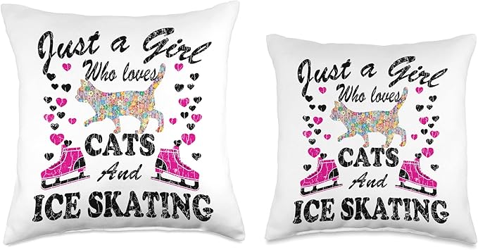 Girl Loves Cats Ice Skating Fun Figure Skater Skate Graphic Throw Pillow