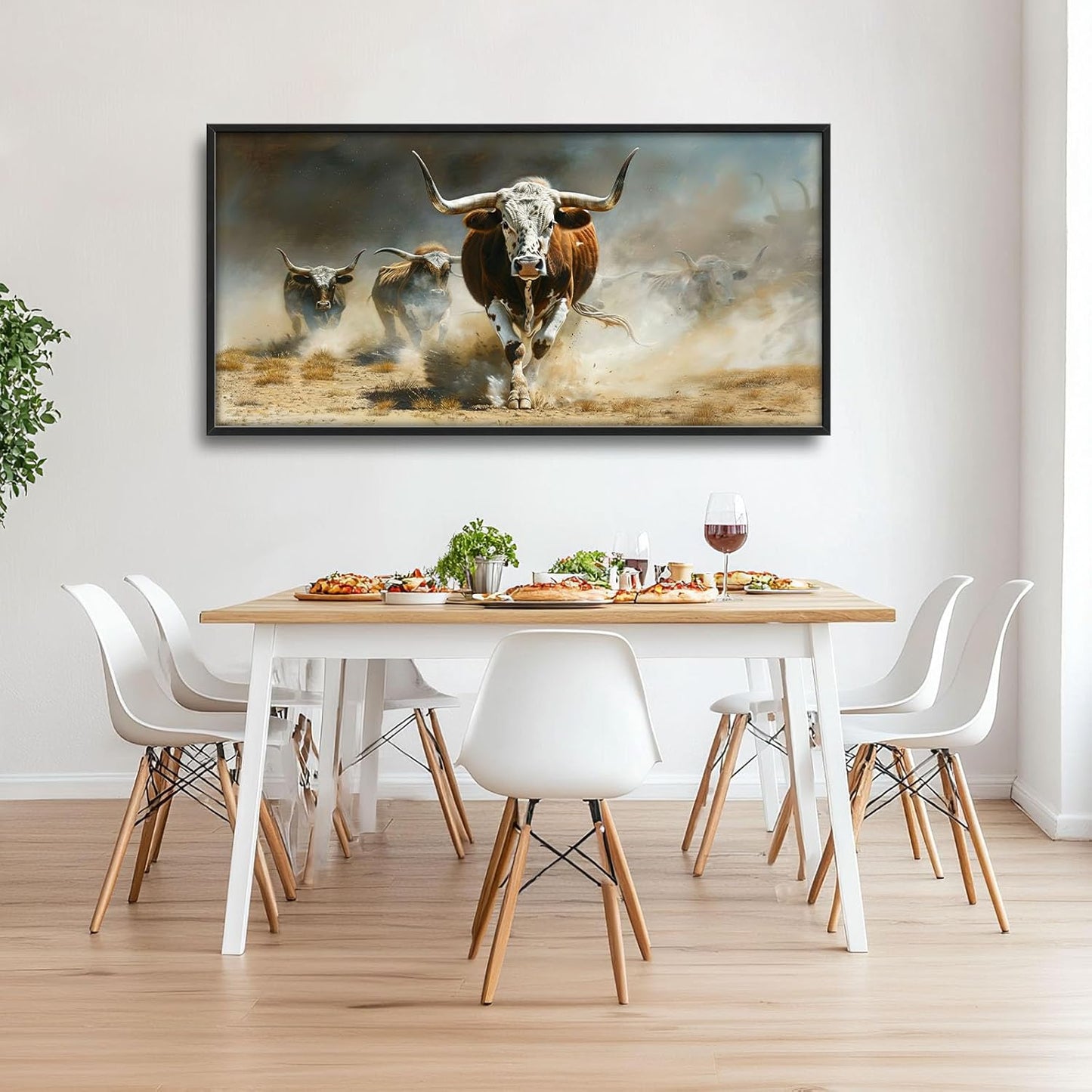 Highland Cow Large Wall Art Western Running Longhorn Pictures Rustic Wild Animal Wall Decor Canvas Print Painting Artwork for Bathroom Living Room Bedroom 60L" x 30W"