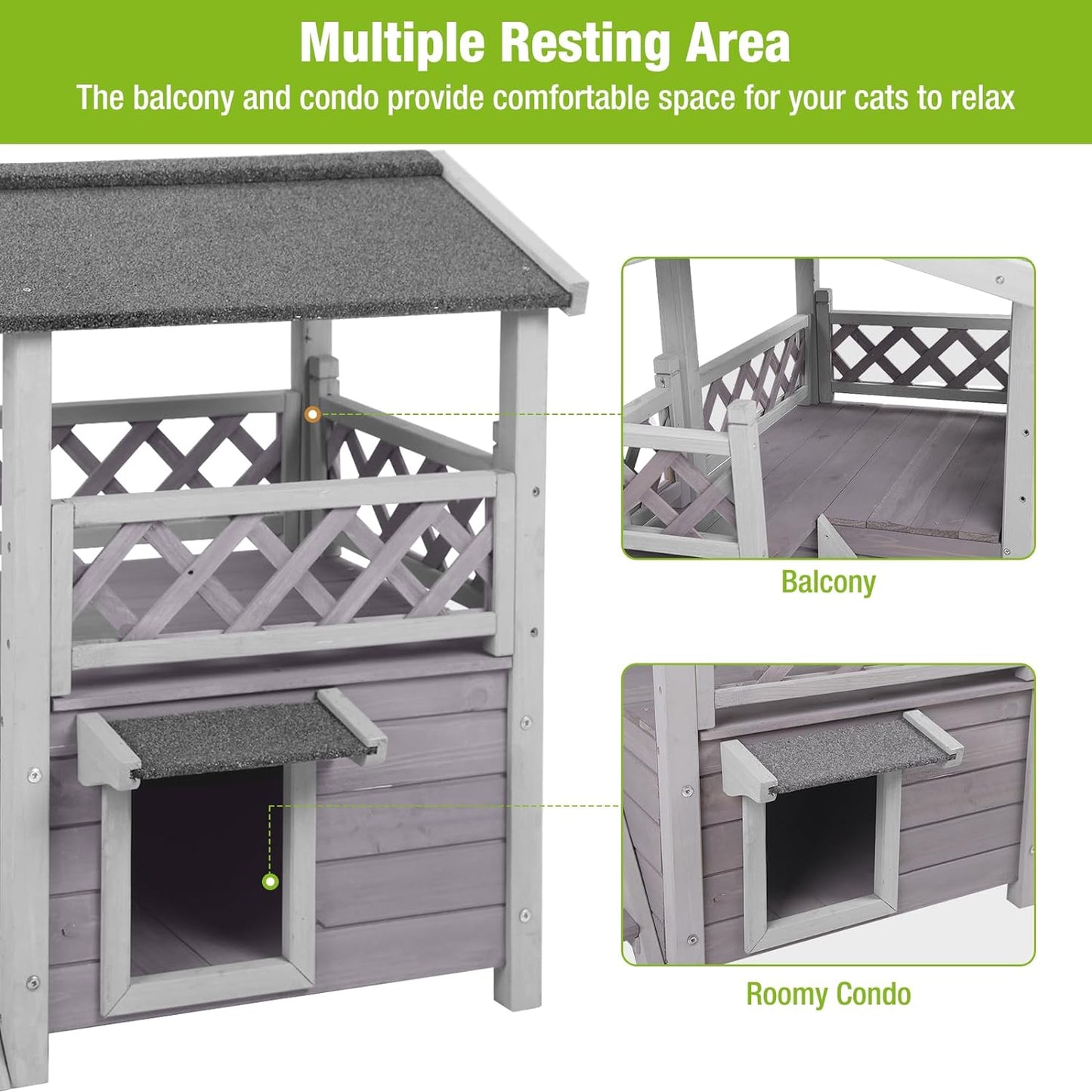 GUTINNEEN Cat House Outdoor Weatheproof Feral Cat Shelter Wooden Cat Condos for Winter Large Balcony(AIR09)