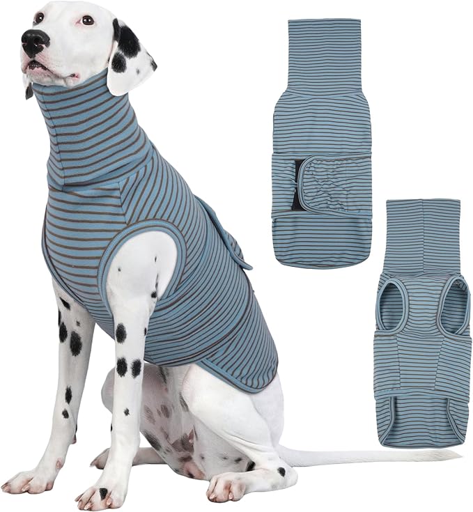 ROZKITCH Calming Coat for Dogs, Anxiety Vest with Hoodie Soft Ears Cover, Pet Calm Sweater Shirts for Fireworks Travel Vet Visit Separation Holiday BlueStripe XL