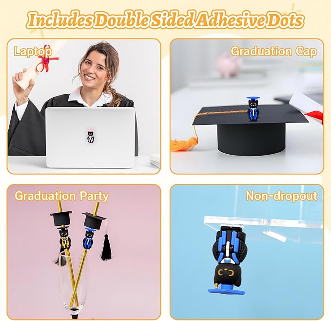 Graduation Gifts Set Class of 2025, 45 PCS Black Cat Figurines with Cap Diploma, PVC Mini Cat Resin Hide Prank Figures for Storage Bag for Student Gifts Party Favor