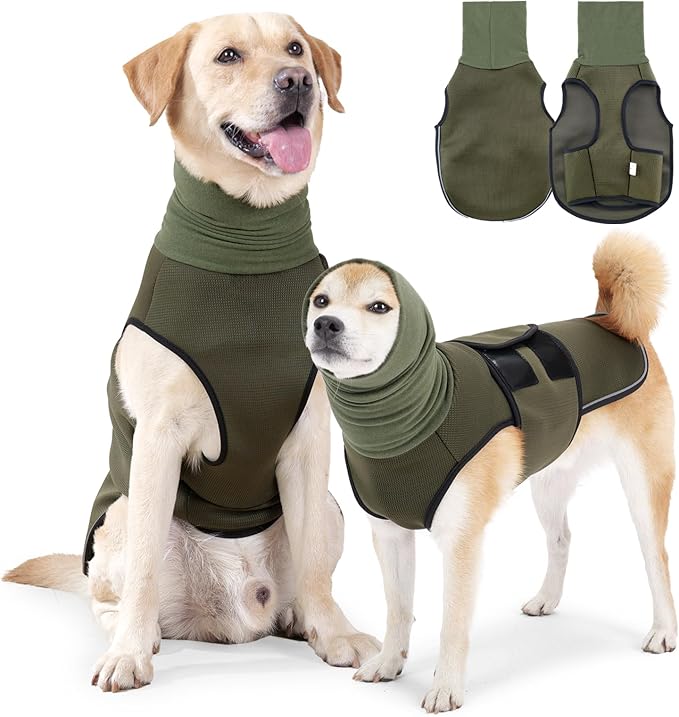 ROZKITCH Dog Anxiety Shirt with Ear Cover, Reflective Calming Vest for Storms & Separation, Breathable Dog Hoodie for Anxiety Relief ArmyGreen 2XL
