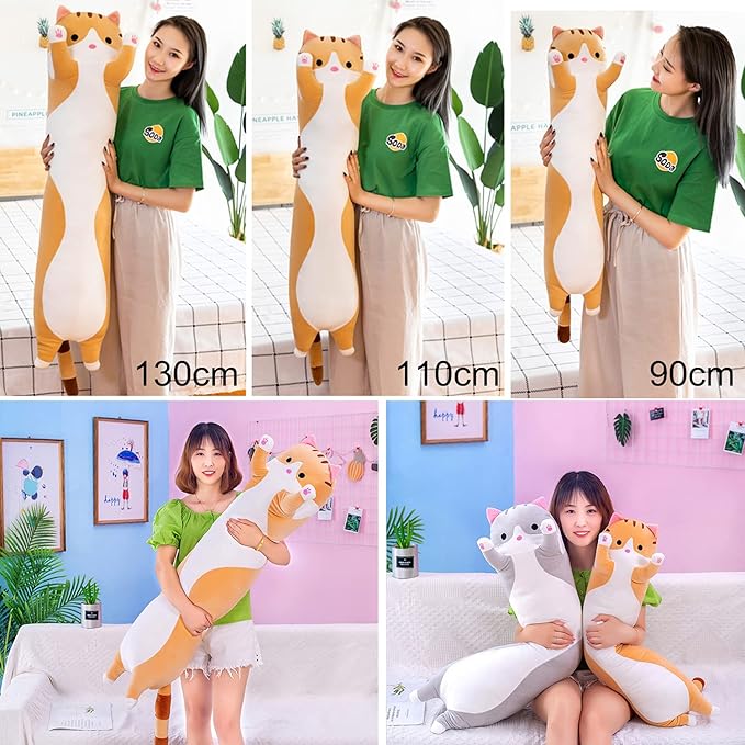 Giant Cat Pillow Plush Cartoon Kitty Sleeping Hugging Pillow, Cuddly Soft Long Kitten Body Pillow Doll Cat Cushion Toy for Kids Girlfriend(Yellow, 50cm/19.68inch)