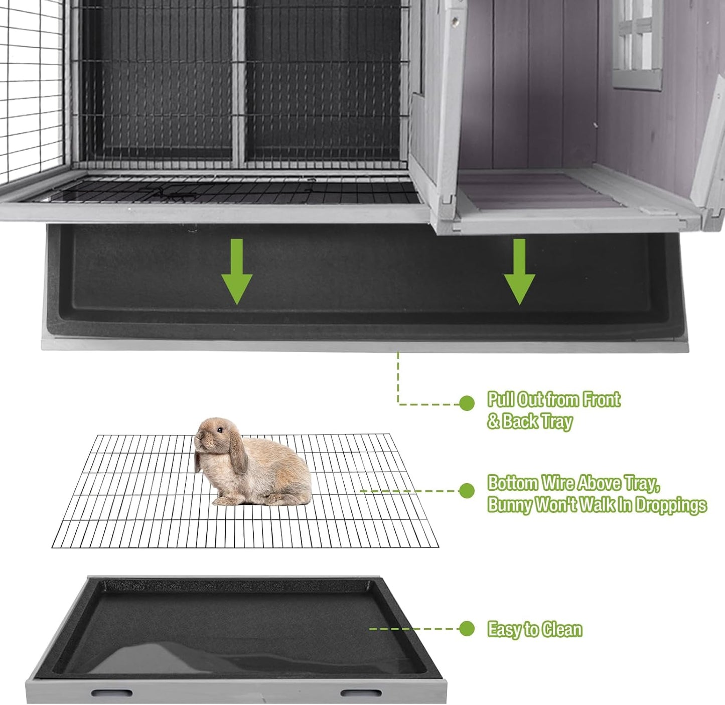 GUTINNEEN Rabbit Hutch Bunny Cage with Removable Wire Floor, Indoor/Outdoor Guinea Pig Cages with Leakproof Pull-Out Tray, 4 Lockable Wheels & Run Space