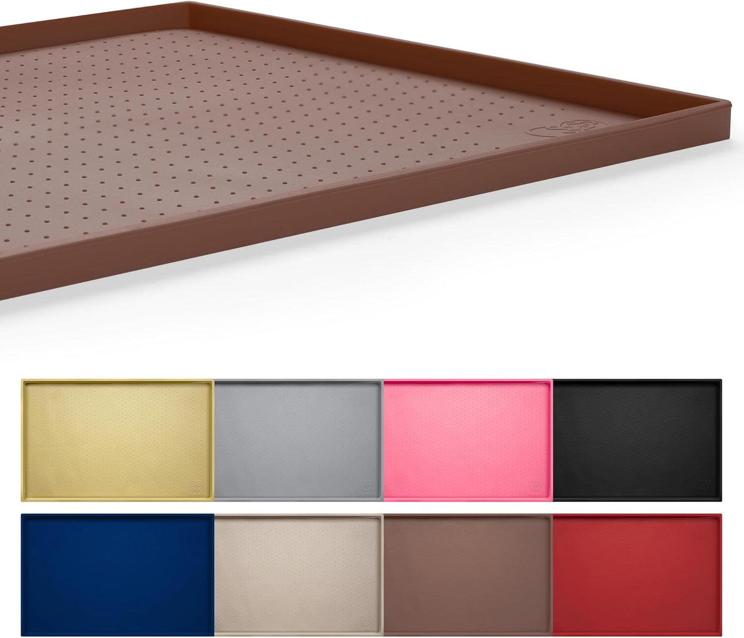 Hubulk Dog Feeding Mat,100% Waterproof Food Grade Silicone Pet Food and Water Bowl Placemat,Dishwasher, High Raised Edge to Prevent Spills,Nonslip Tray to Stop Messes on Floor(28"x18"x0.8", Brown)
