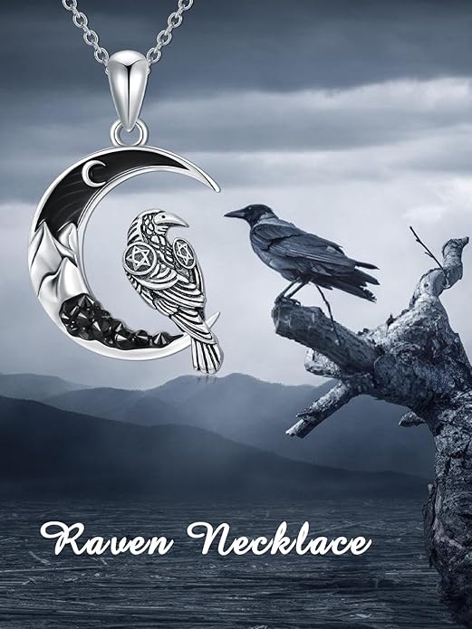 Gothic Jewelry Bat/Cat/Wolf/Dragon/Owl/Fox/Spider/Sun Pendant Sterling Silver Crescent Moon Necklace for Women Girls Black Jewelry Gifts