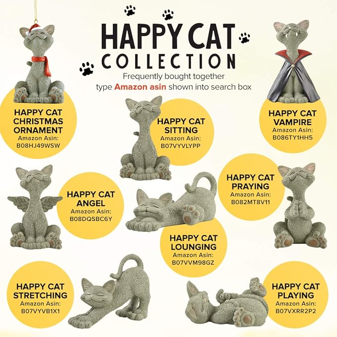 JFSM INC. Whimsical Grey Cat Playing with Tail Figurine Cute Collectible - Happy Cat Collection - Cat Lover Gifts for Women, Cute Cat Gifts, Cat Mom Gifts, Cat Desk Decoration