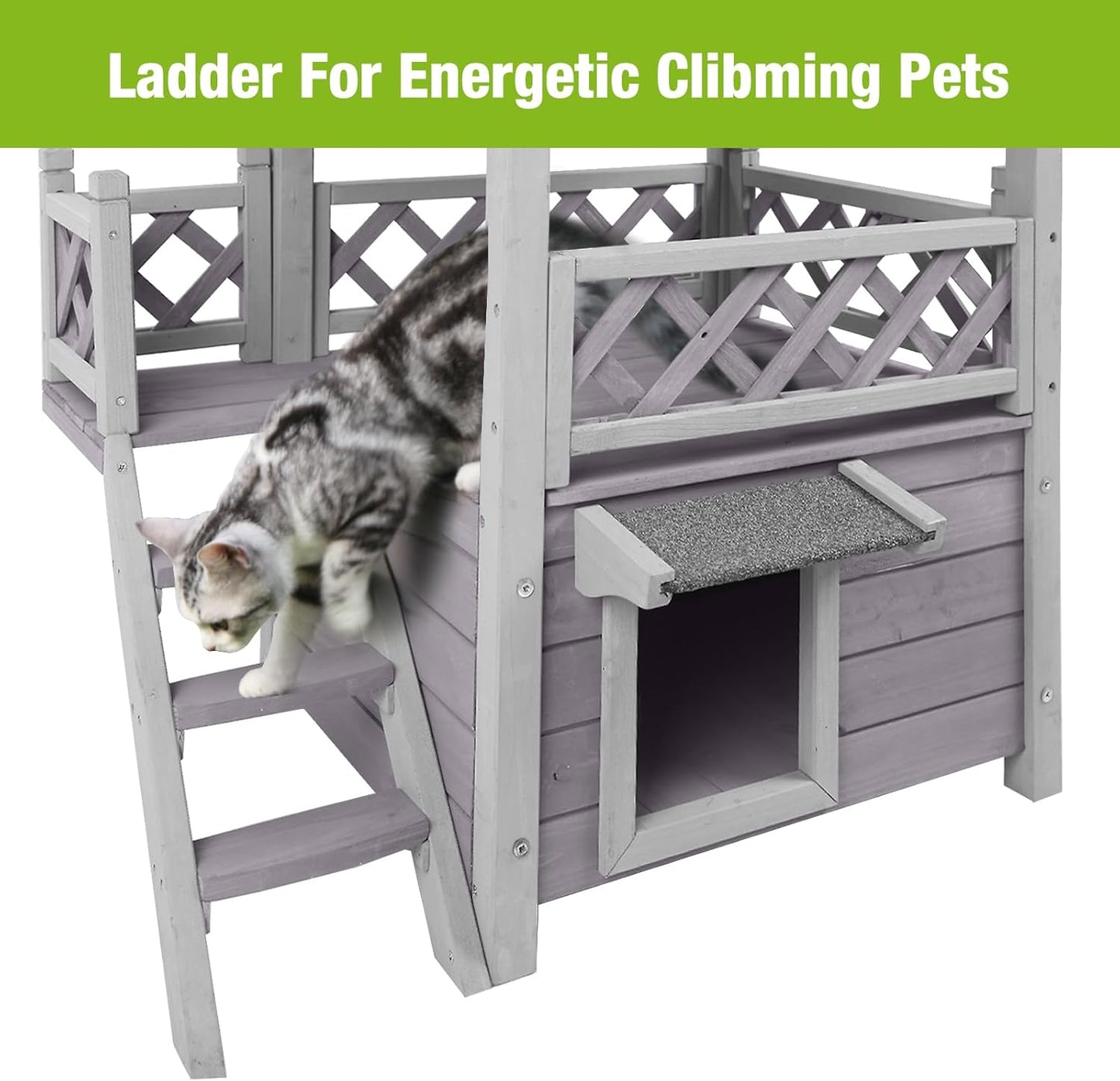 GUTINNEEN Cat House Outdoor Weatheproof Feral Cat Shelter Wooden Cat Condos for Winter Large Balcony(AIR09)