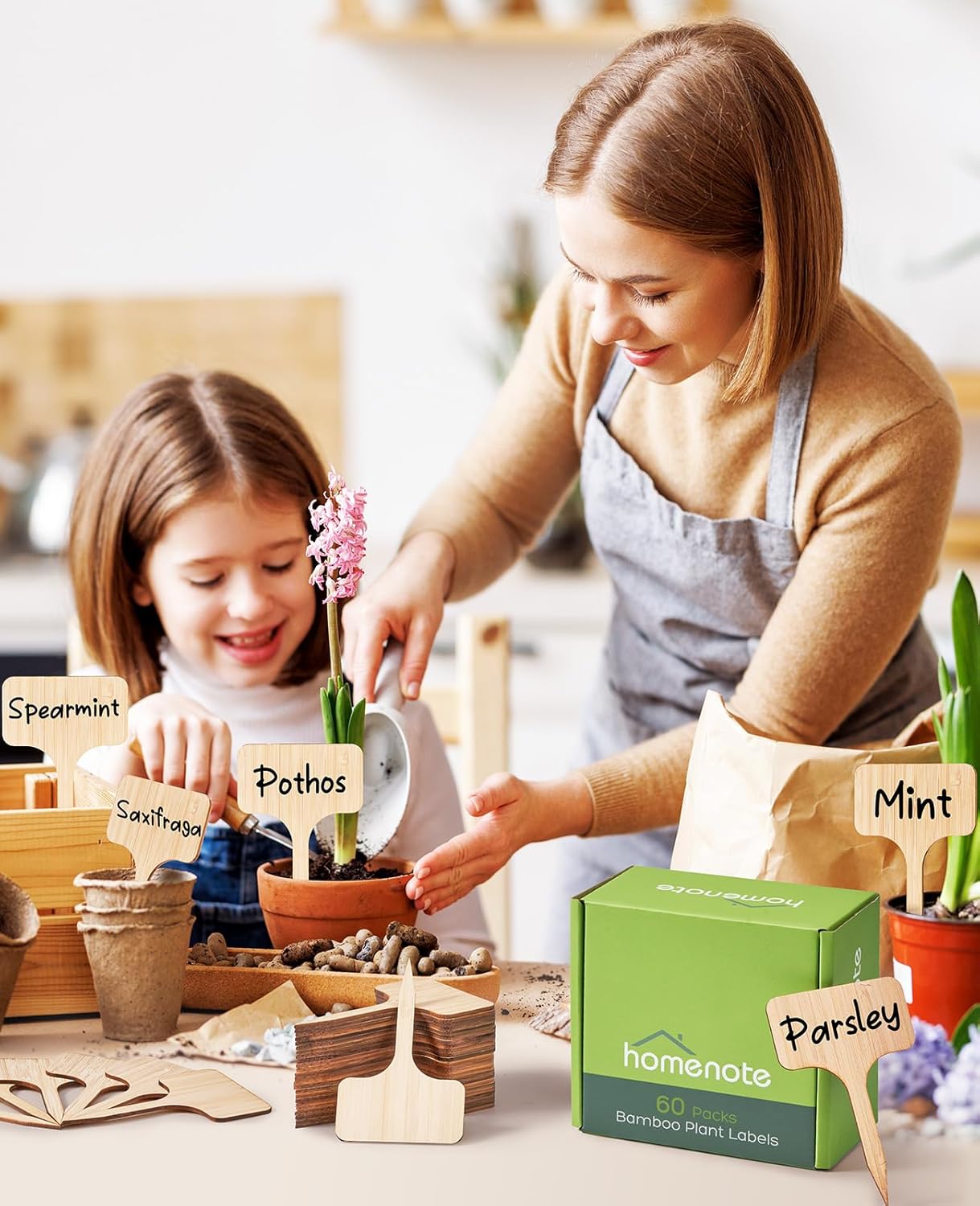 Homenote Bamboo Plant Labels 60Pcs Plant Tags for Seedlings T-Type Tags for Plants Outdoor Garden Markers Vegetable Seedling(2.36 * 4“