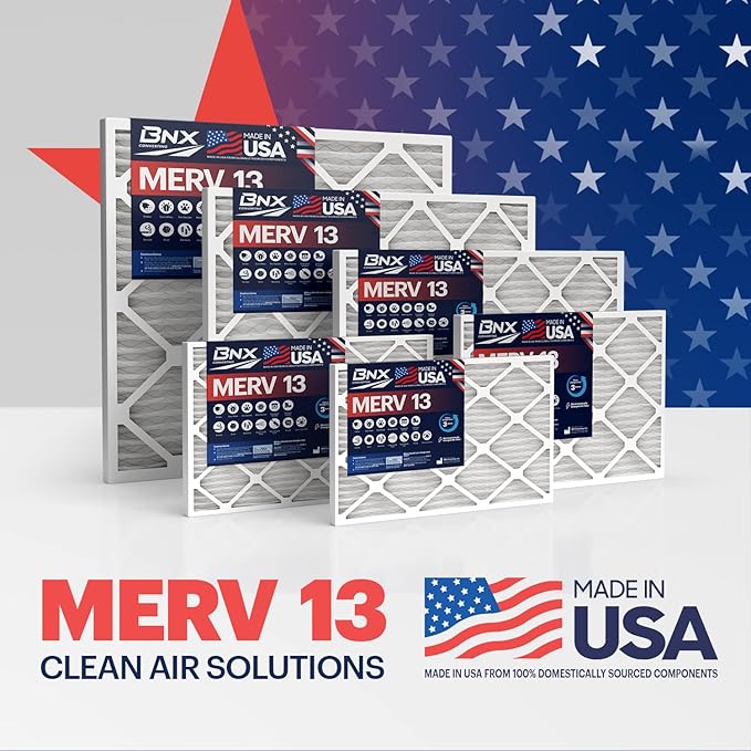 BNX TruFilter 12x24x1 Air Filter MERV 13 (4-Pack) - MADE IN USA - Electrostatic Pleated Air Conditioner HVAC AC Furnace Filters for Allergies, Pollen, Mold, Bacteria, Smoke, Allergen, MPR 1900 FPR 10
