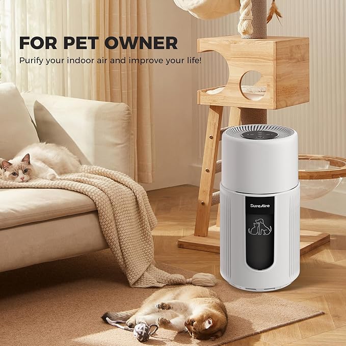 Pet Air Purifier for Home Bedroom, HEPA Filter for Dog Cat Hair, Dander, Odors, Dust, Air Purifiers for Dorm Room and Multi-Pet Households with Quiet Sleep Mode, Auto Mode