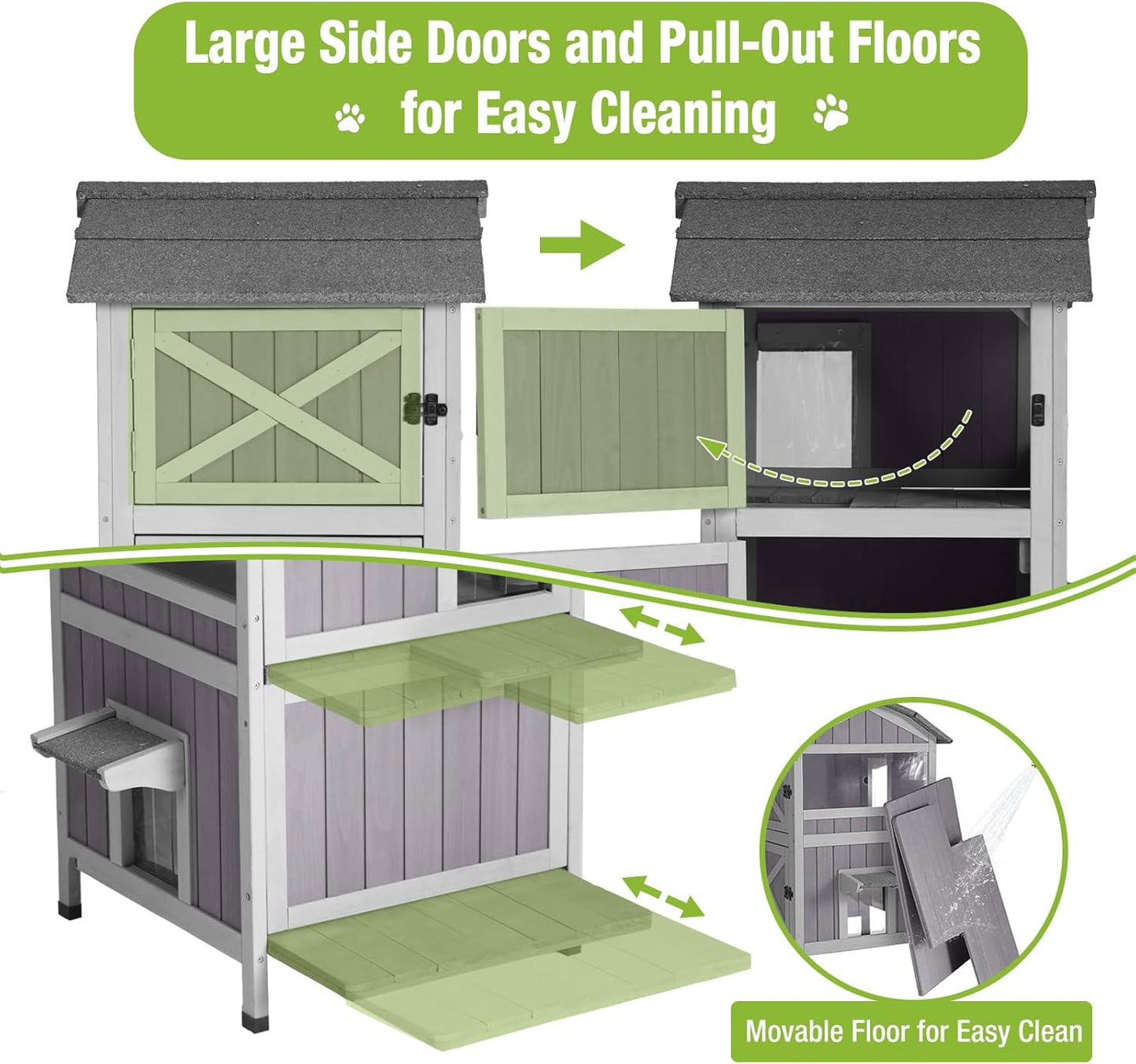 GUTINNEEN Outdoor Cat House Weatherproof Feral Cat Shelter with Escape Doors - 2-Story(AIR94)