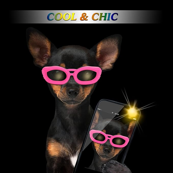 Dog Sunglasses Small Breed, Small Dog Goggles with Adjustable Straps, UV/Wind/Dust/Fog Proof Dog Eye Protection Sunglasses for Outdoor Car Driving Riding, Pink