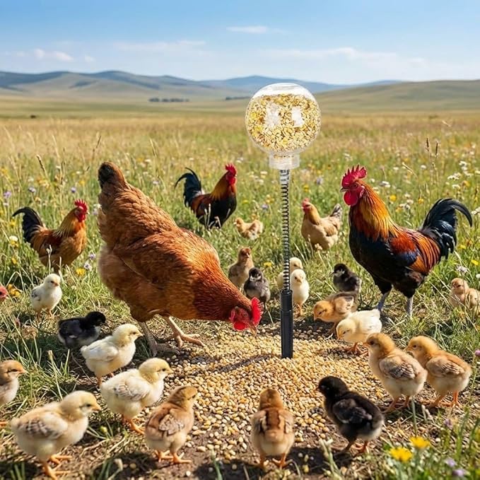2 Pack Chicken Pecking Toys, Chick Interactive Slow Feed Enrichment Toy, Chicken Swing Feeder with Spring and Ground Stake, Coop Accessories for Hens Poultry Duck Birds Parrots