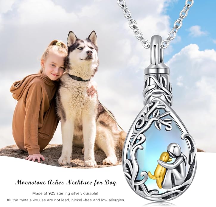JUSTKIDSTOY Dog/Cat/Hummingbird Urn Necklace for Ashes S925 Sterling Silver Heart Cremation Jewelry Keepsake Memorial for Women