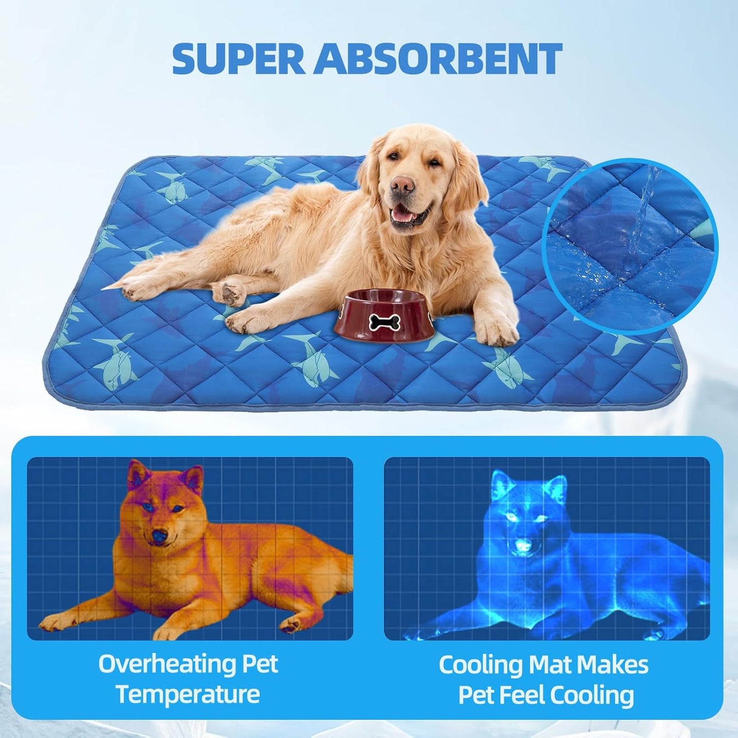 Homimp Dog Cooling Mat,19.5" x 27.5" Thicken Self-Cooling Mat for Dog&Cat,Internal Waterproof& Endothermic,Washable Pet Ice Cool Pad Blanket,Pet Sleeping Pad for Indoor Outdoor in Summer, Non-Toxic