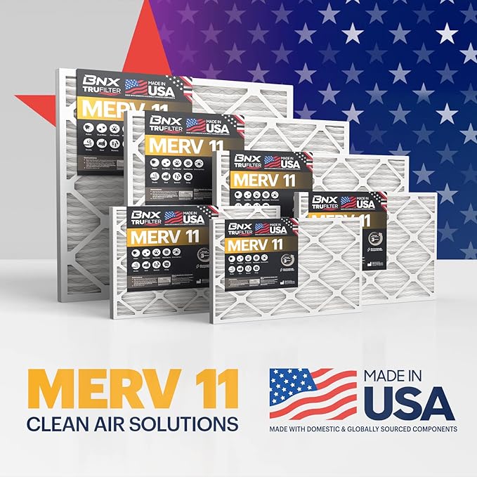 BNX TruFilter 16x20x1 Air Filter MERV 11 (6-Pack) - MADE IN USA - Allergen Defense Electrostatic Pleated Air Conditioner HVAC AC Furnace Filters for Allergies, Dust, Pet, Smoke, Allergy MPR 1200 FPR 7