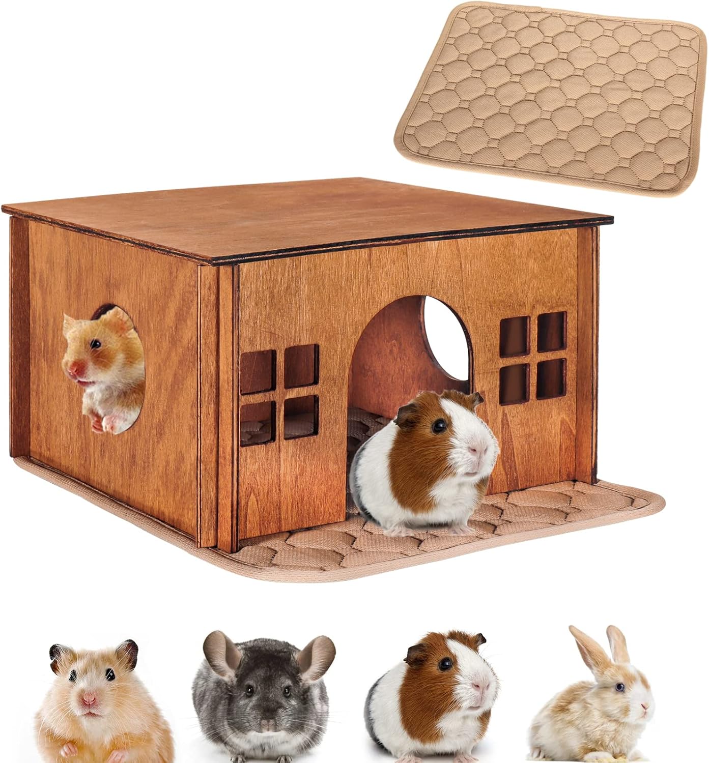 Guinea Pig Houses and Hideouts, Hamster House Hideout, Wooden Small Animal House with Windows, Large Guinea Pig Hideout Castle for Hamsters Small Bunny Chinchillas Playing Hiding