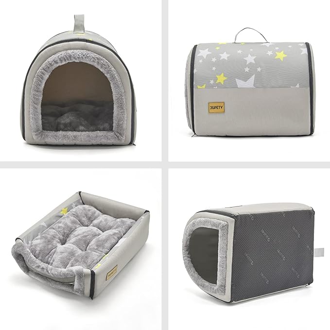 Jiupety Indoor Dog House, 2 in 1 Portable Foldable House Bed with Cover, Pet Tent & Cave Bed for Cats and Small Dogs, M(18"×14"×13"), Up to 9 Lb, Grey