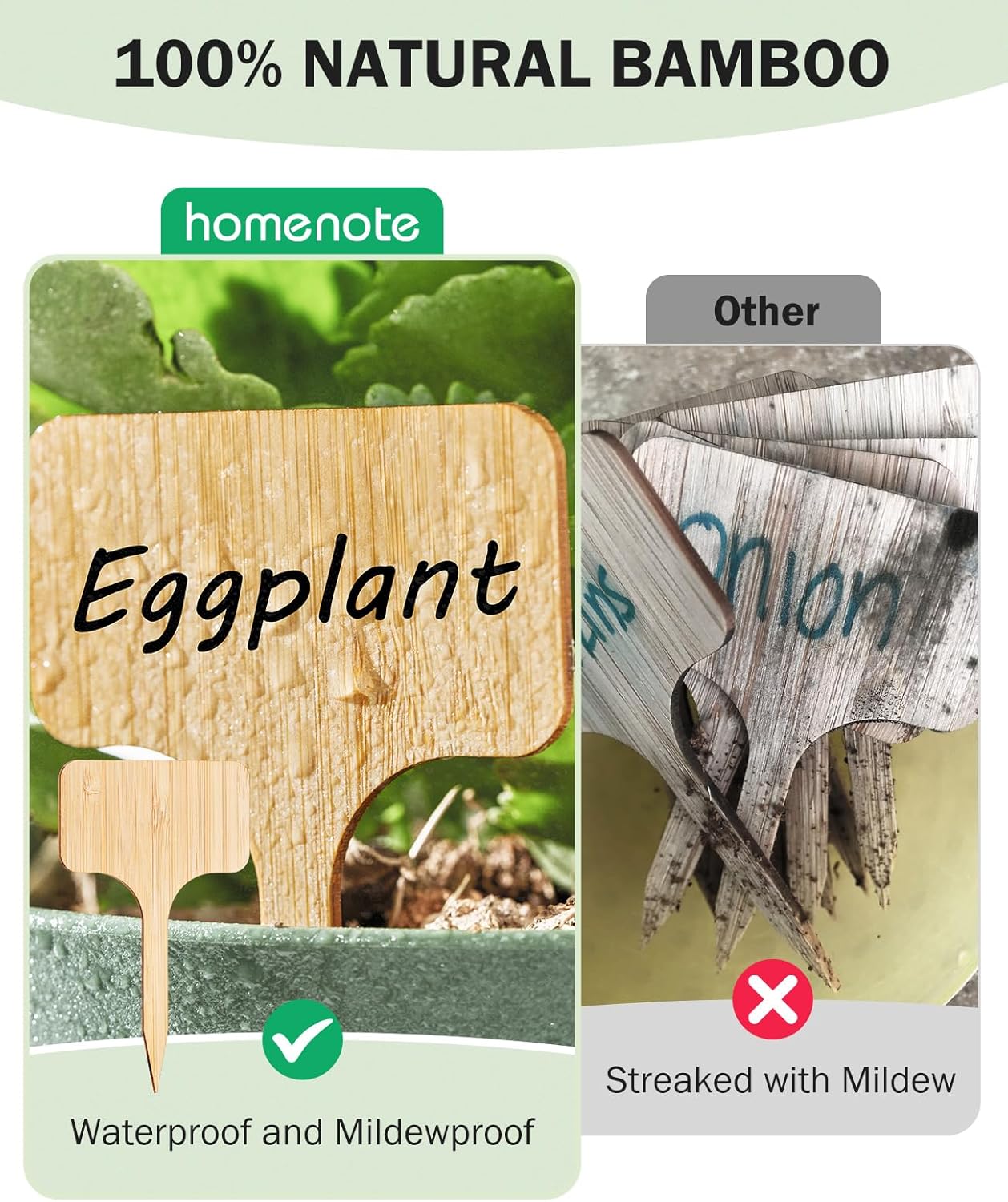 Homenote Bamboo Plant Labels 60Pcs Plant Tags for Seedlings T-Type Tags for Plants Outdoor Garden Markers Vegetable Seedling(2.36 * 4“