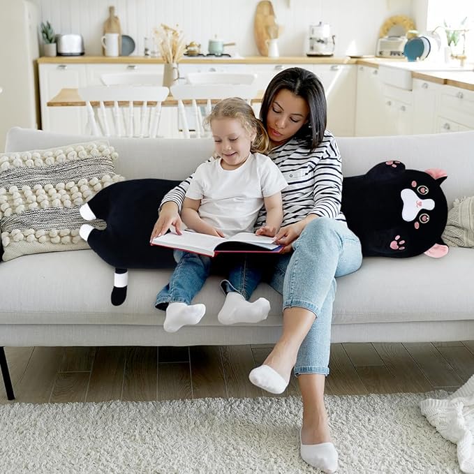 Giant Pink Cat Plush Pillow - Long Kitten Body Pillow, Cute Cat Stuffed Animal for Kids (90cm/35.4inch)