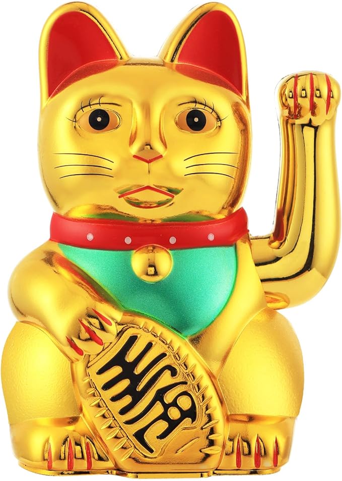 Gold/Black/White Maneki Neko Lucky Cat,Fengshui Cat- Waving Arm Battery Operated for Fortune Money and Good Luck (Gold, 7 in)