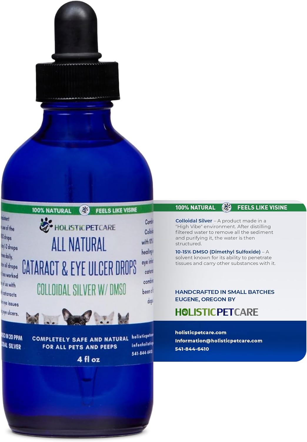 Holistic Pet Care Eye Ulcer Drops - Colloidal Silver with DMSO Eye Drops for Dogs & Cat Eye Infections & Irritations - Eye Care Solution Reduces Cataracts - All Natural Pet Eye Health Care (4 oz)