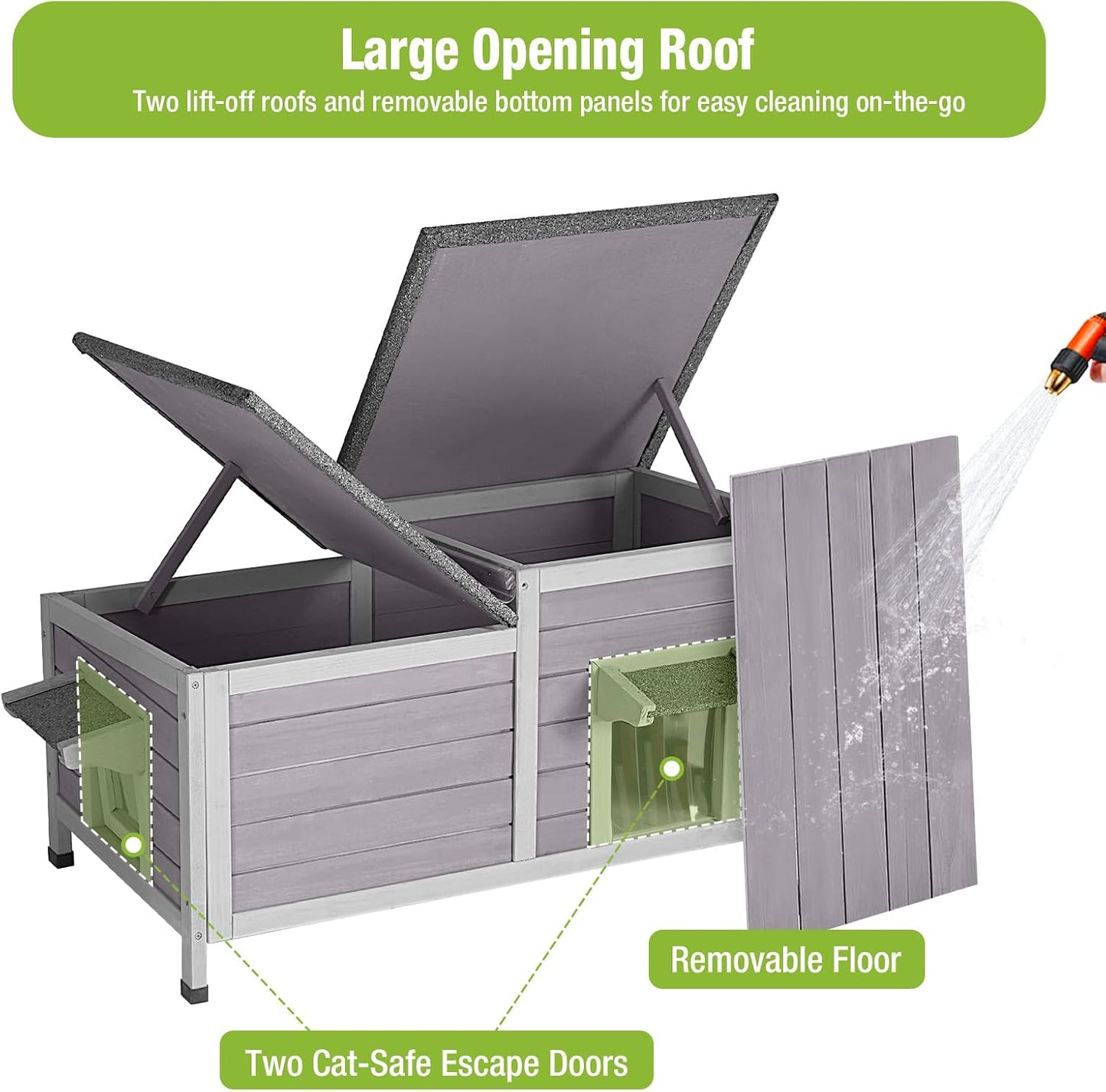 GUTINNEEN Outdoor Cat House Weatherproof Feral Kitty Shelter for Winter Cat Condo with Large Opening Roof (1-Story(AIR93))