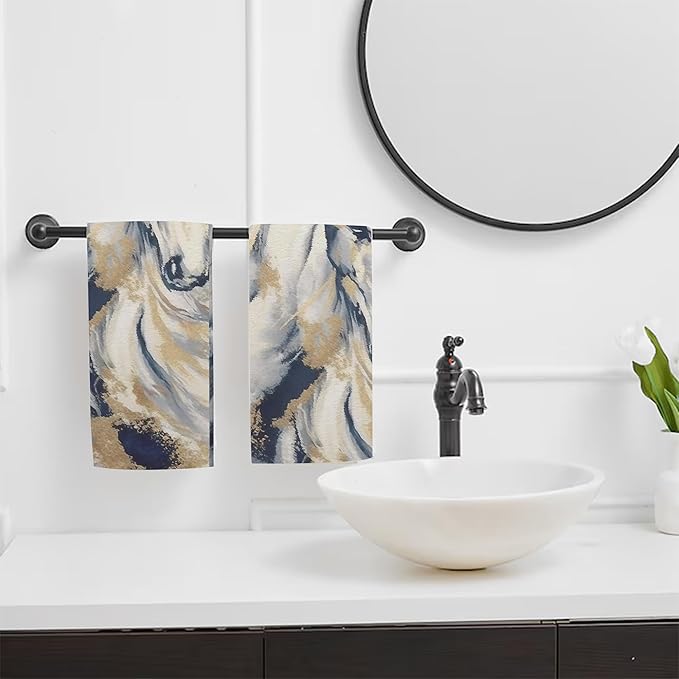 Golden Horse Oil Painting Kitchen Hand Towel Set of 2,Abstract Art Painting Bathroom Hand Towel,Soft Absorbent Decorative for Bathroom Kitchen Hotel