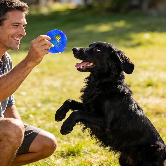 Dog Ball Toy for Chewing and Treat Dispensing - Rubber Chew Balls, Interactive Dog Puzzle Ball Toys for Fun & Chew Time, Treat Dispensing Toys for Small Medium Breed, 3.5 Inch (Blue)